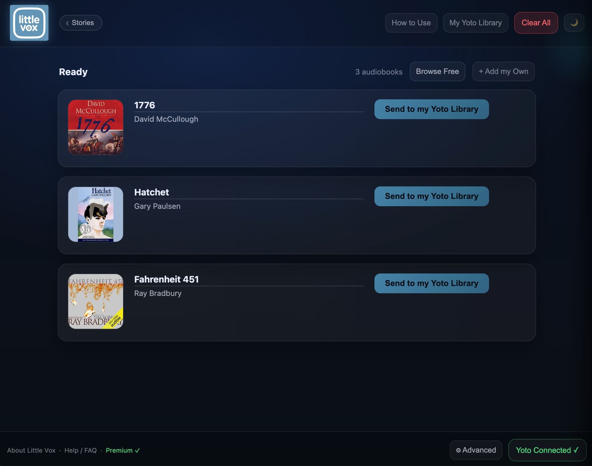 Own audiobooks imported in Little Vox